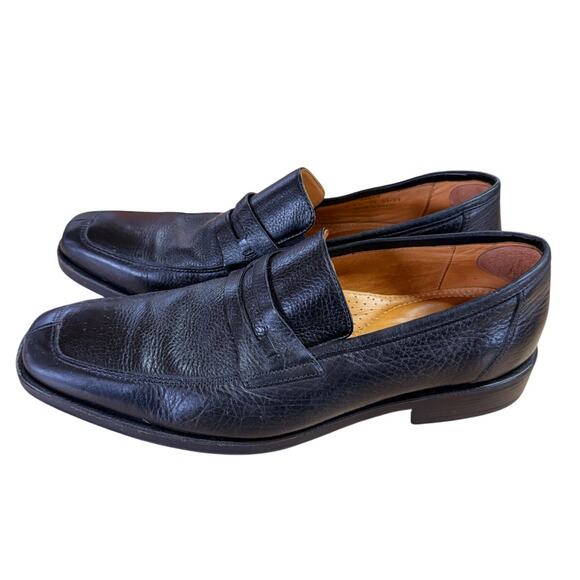 SANDRO MOSCOLONI PEBBLED LEATHER PENNY LOAFERS IN BLACK MEN'S 11.5 D - Picture 2 of 15